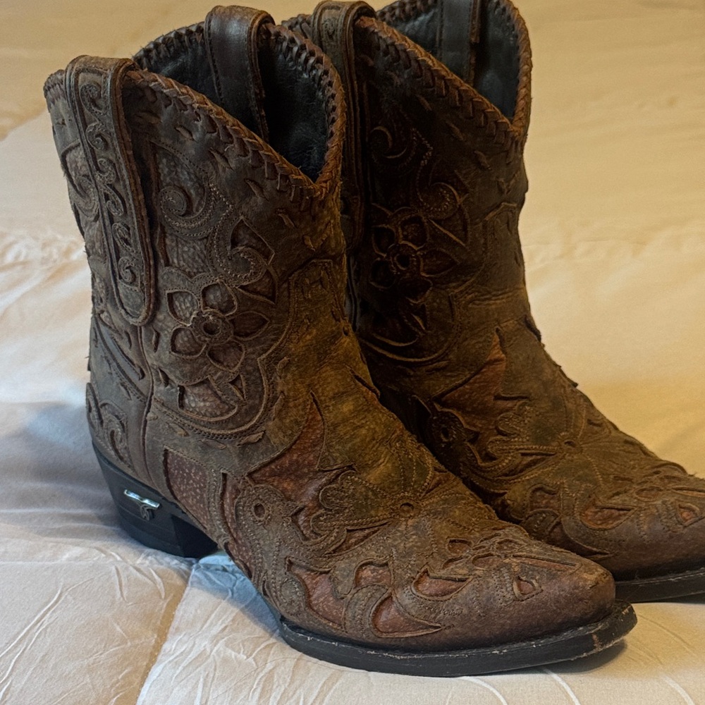 Women's Brown Embossed Ankle Boots